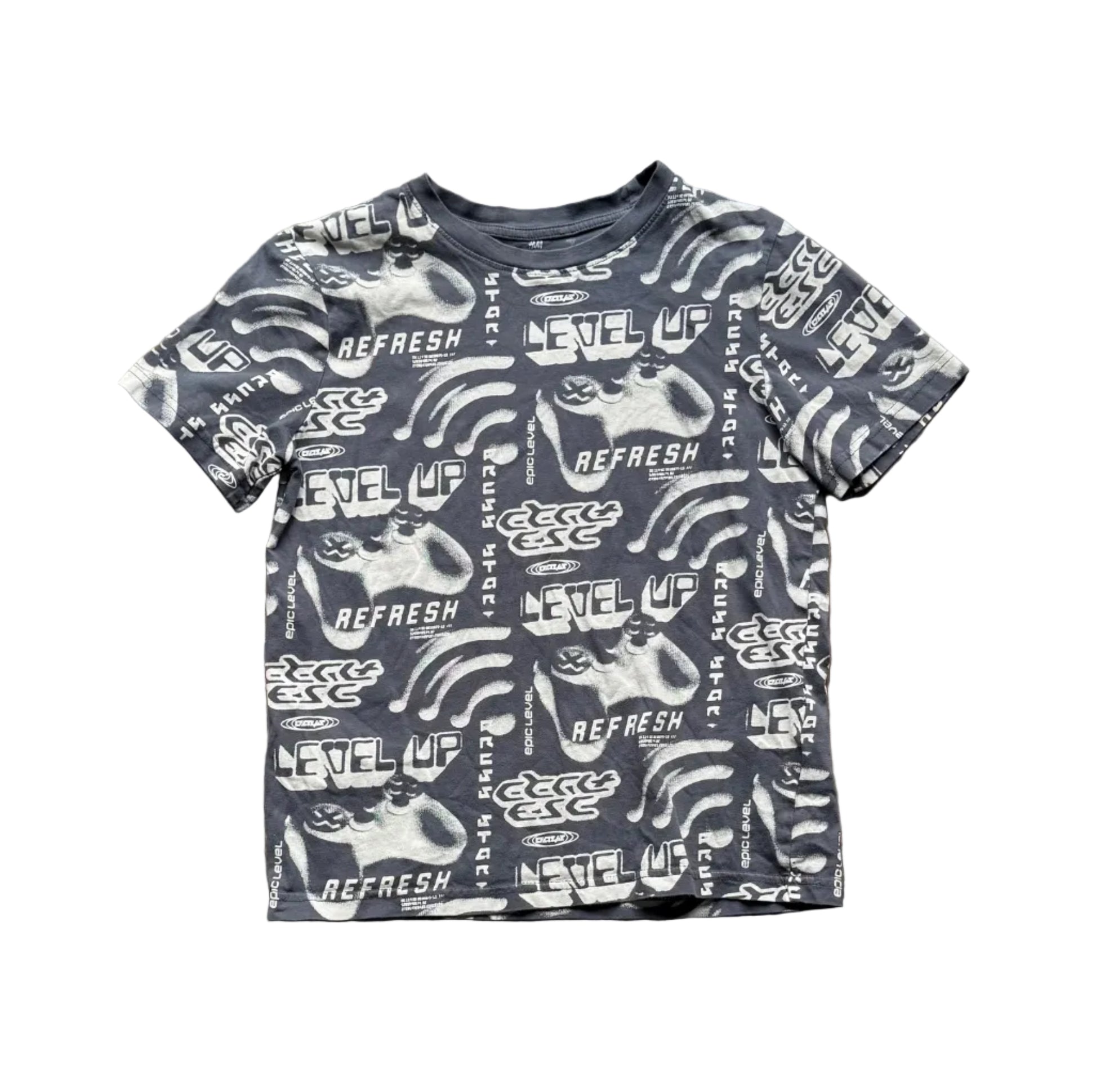 T-shirt enfant gris marine à motifs graphiques «REFRESH», manches courtes