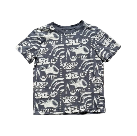 T-shirt enfant gris marine à motifs graphiques «REFRESH», manches courtes