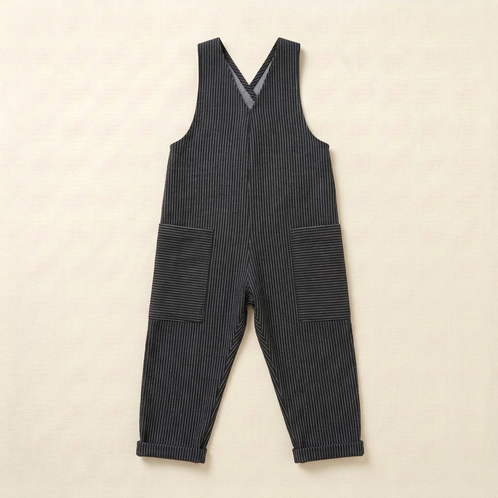 Salopette rayée enfant 6-7 ans, bretelles sans manches, foncée