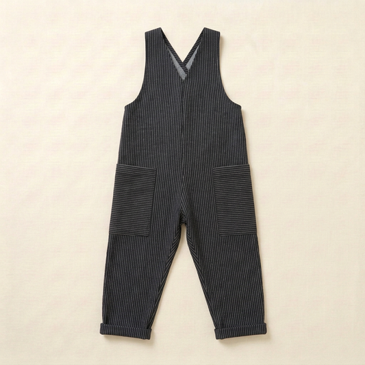 Salopette rayée enfant 6-7 ans, bretelles sans manches, foncée
