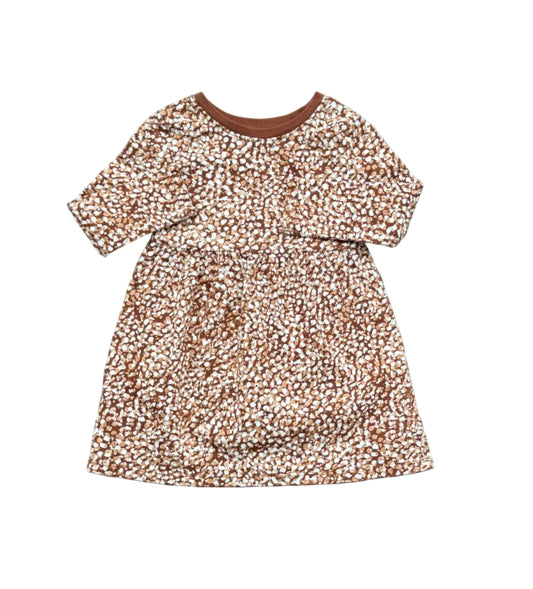 Robe bébé 18-24 mois à manches longues, motif géométrique doré sur fond brun