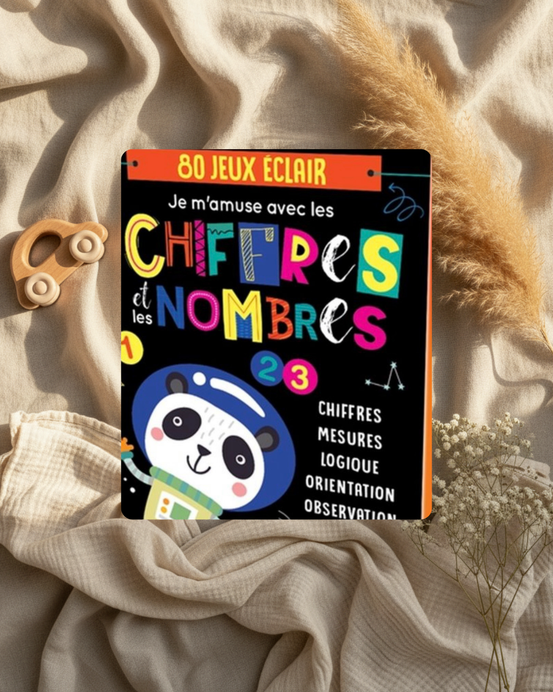 Jeu éducatif Chiffres et nombres (français), boîte noire illustrée chiffres et panda