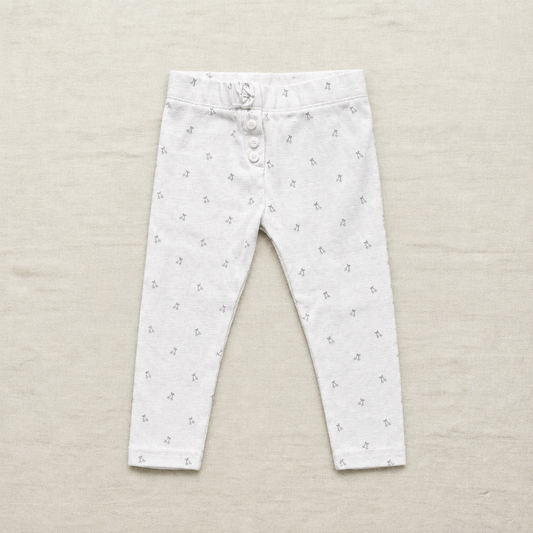 Legging bébé blanc à petits motifs, taille élastique boutonnée et fermeture à bouton