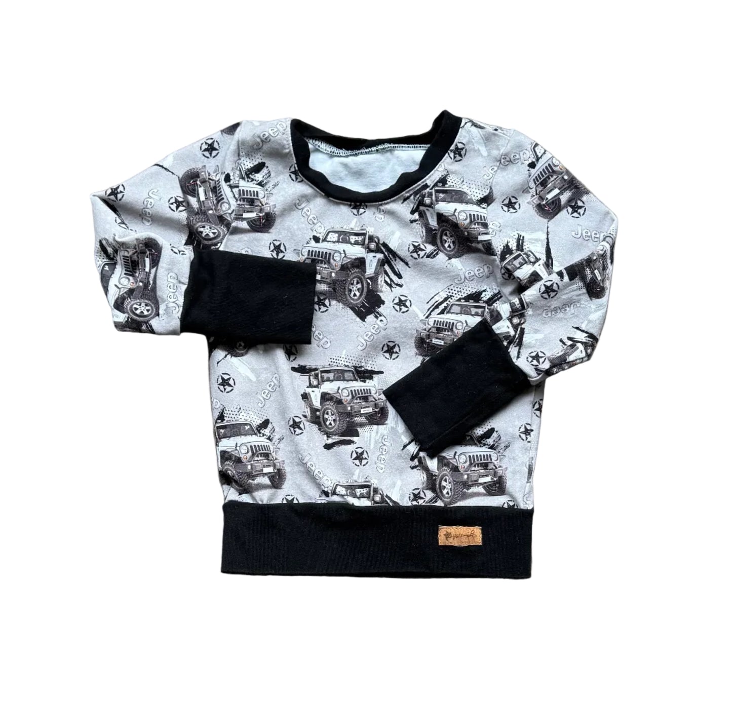 Ensemble enfant 1-3 ans gris : pull à manches longues imprimé véhicules, poignets noirs