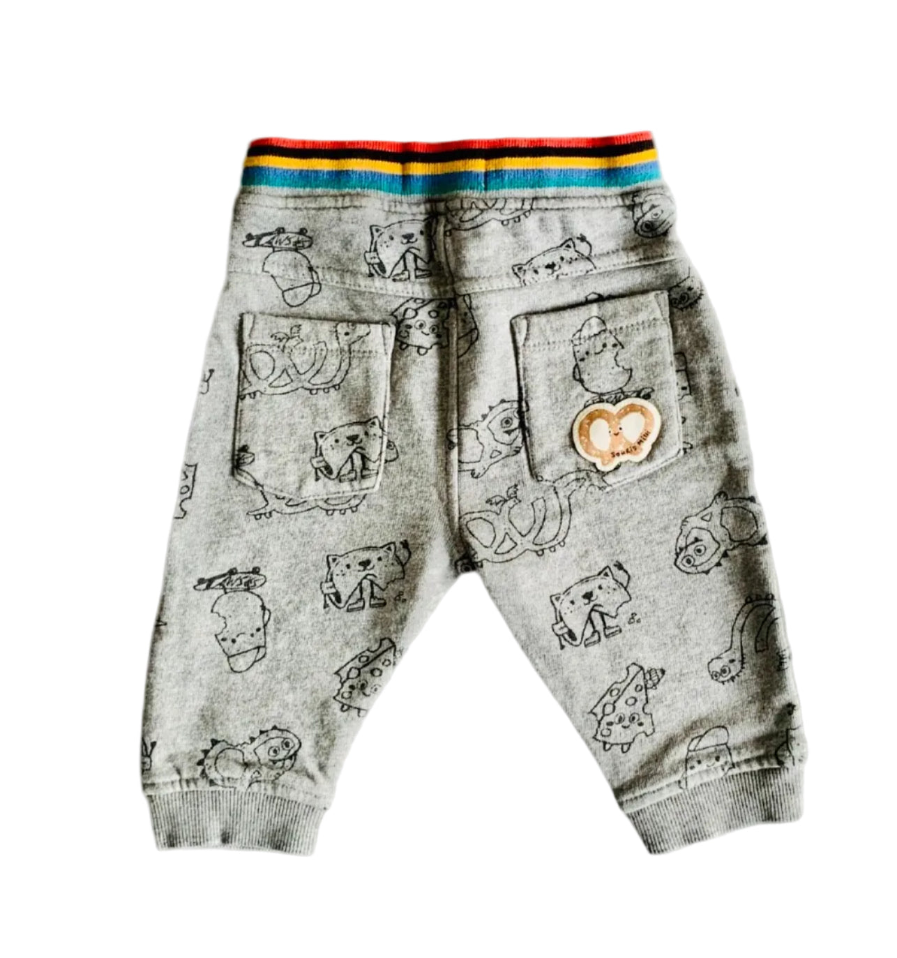 Pantalon de jogging bébé gris, imprimé animaux, poche et écusson cœur