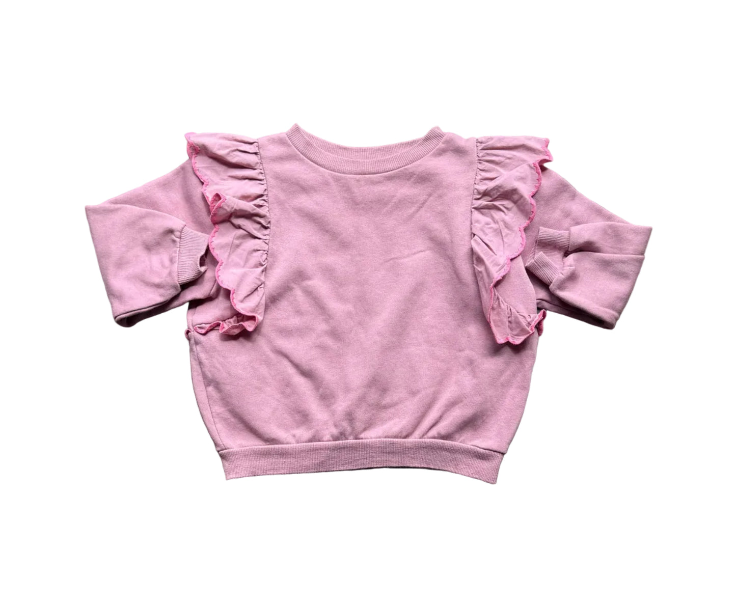 Chandail rose crème 4-6 ans à manches courtes et volants sur les épaules