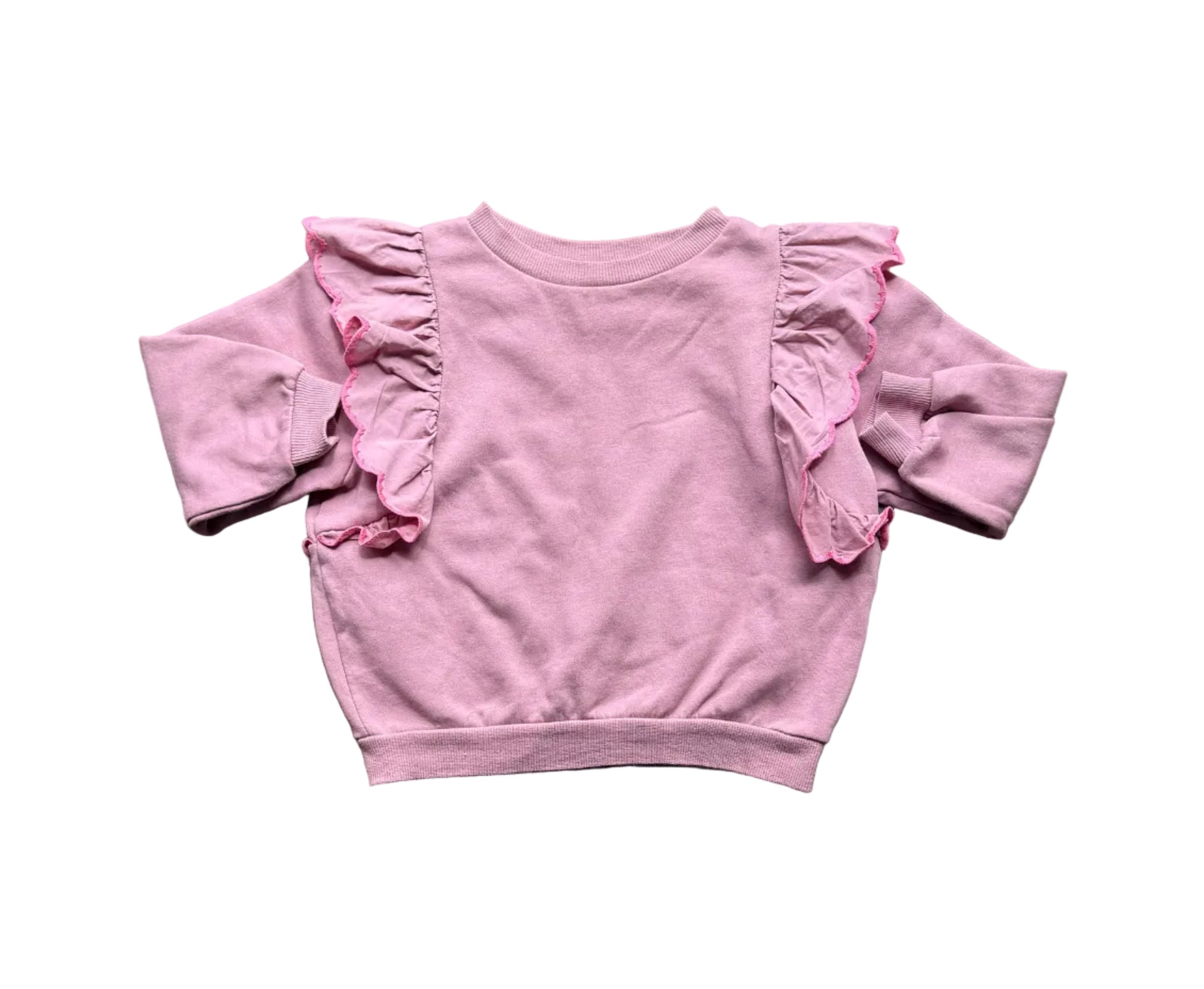 Chandail rose crème 4-6 ans à manches courtes et volants sur les épaules