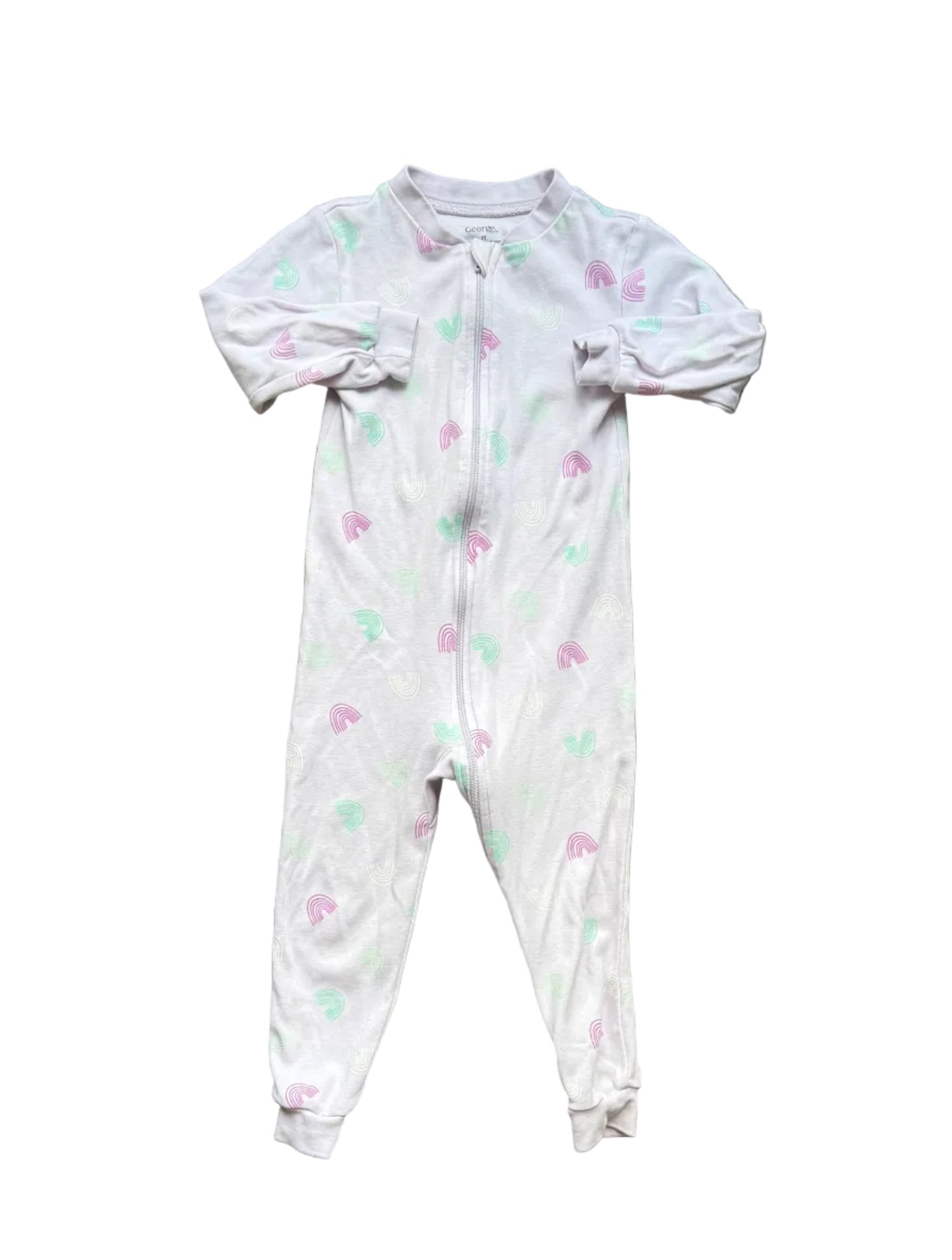 Pyjama une pièce blanc à motifs pastel, manches longues, pieds intégrés