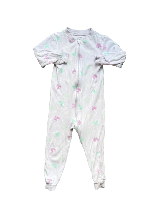 Pyjama une pièce blanc à motifs pastel, manches longues, pieds intégrés