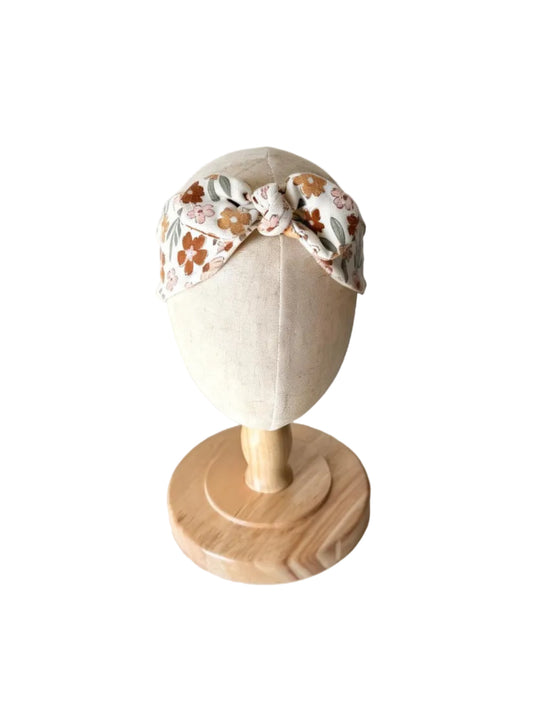 Bandeau bébé 18 mois floral, bandeau clair avec nœud sur le dessus