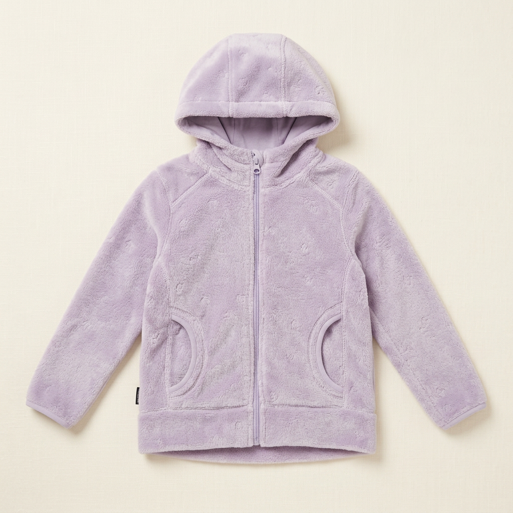 Veste en polaire à capuche, lilas, fermeture éclair, poches kangourou, 5-6 ans