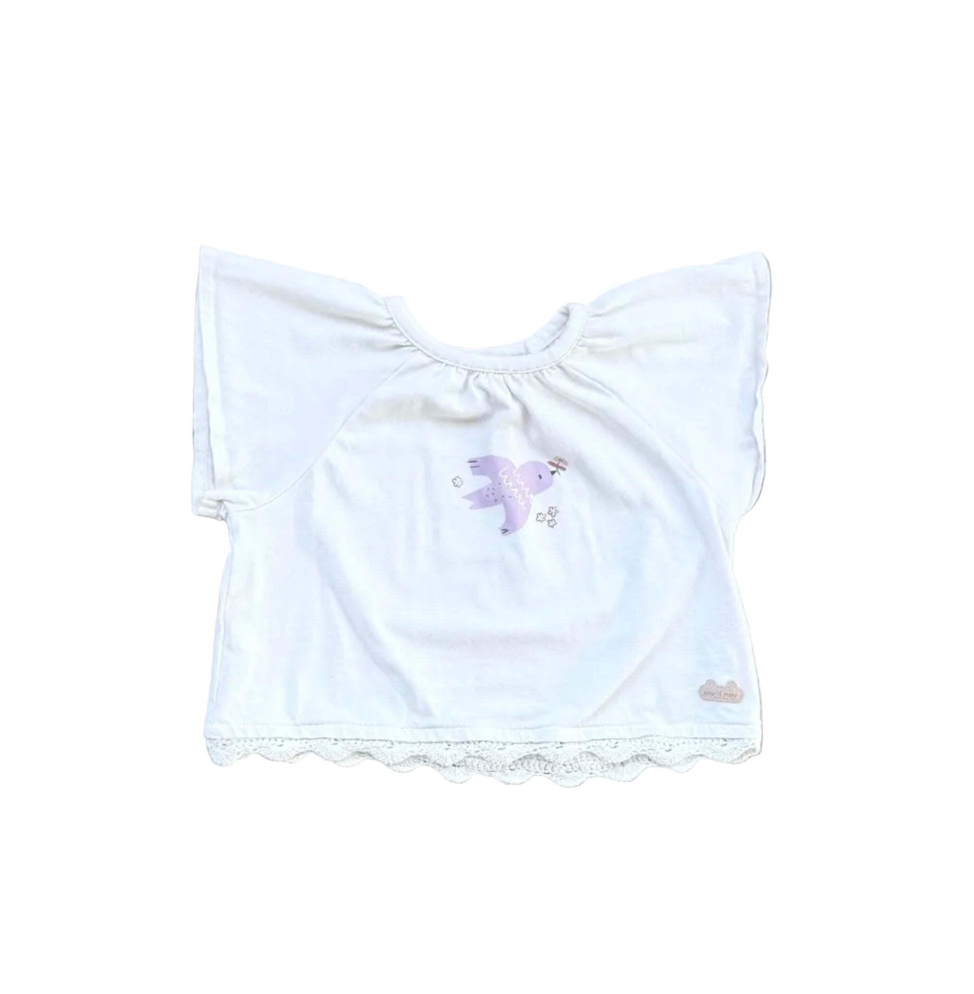 T-shirt bébé crème à manches papillon avec souris violette imprimée et détails