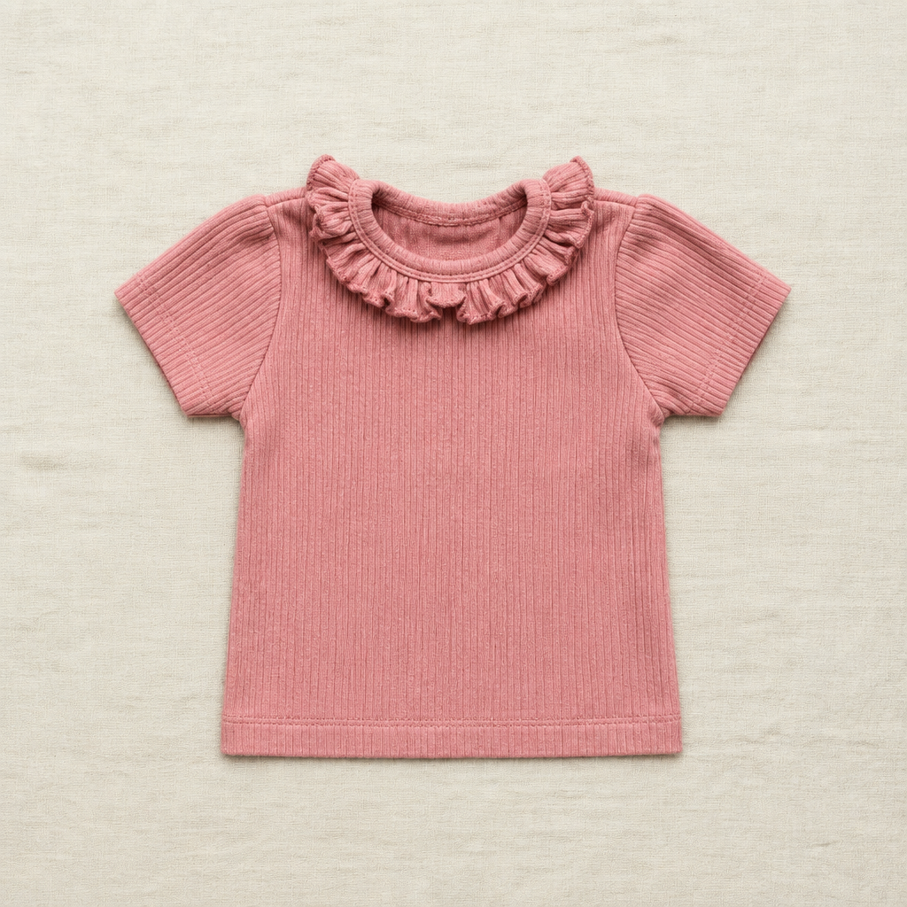 T-shirt bébé 6 mois rose rosé à manches courtes et col volanté