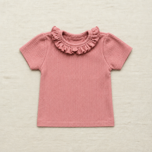 T-shirt bébé 6 mois rose rosé à manches courtes et col volanté