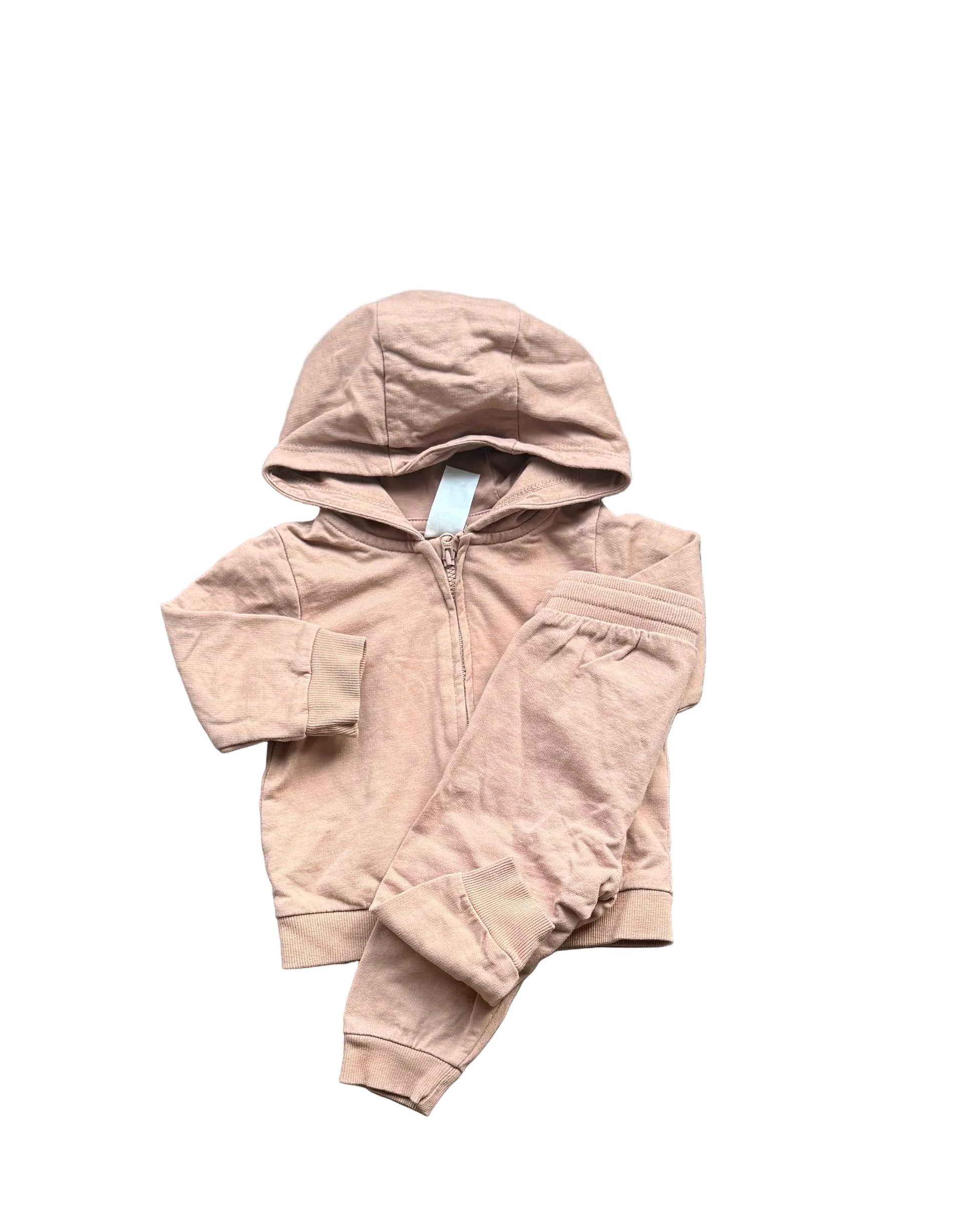 Combinaison bébé 4-6 mois à capuche zippée rose beige, manches longues