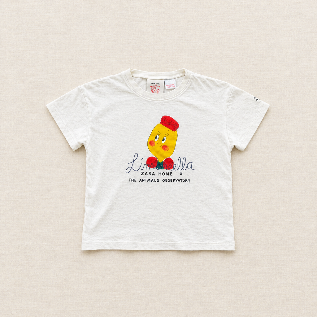 T-shirt enfant blanc, motif illustré multicolore et texte ZARA HOME x The Animals Observatory.
