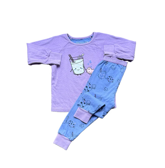Pyjama 18-24 mois deux pièces violet et bleu clair, haut souris et pantalon à motifs