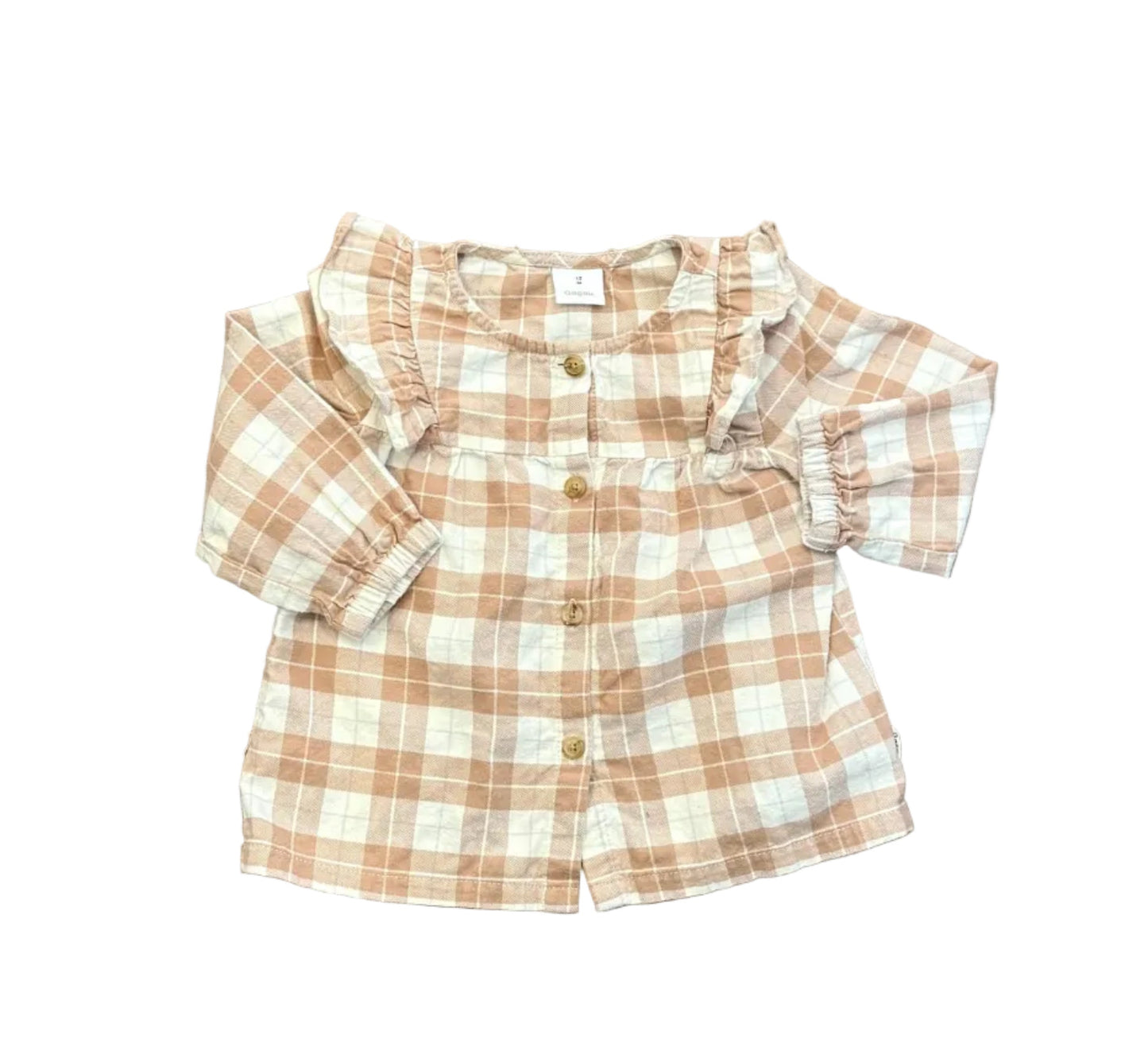 Robe bébé 12 mois à carreaux plaid, manches longues volantées et boutons
