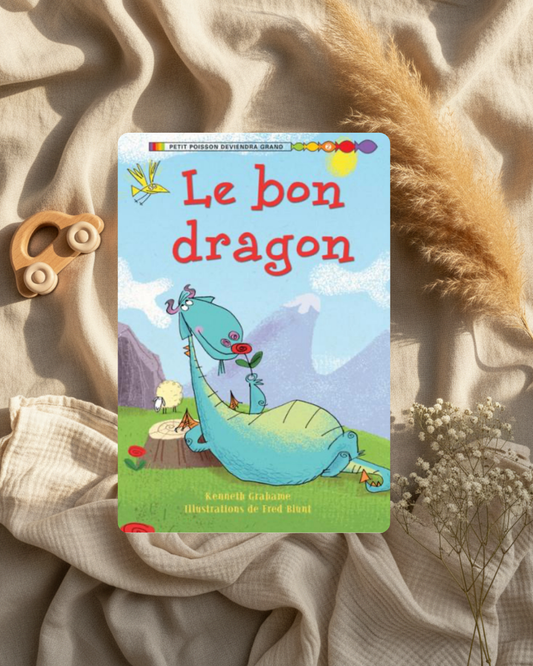 Livre Le bon dragon Scholastic, couverture bleue avec dessin d’un petit dragon