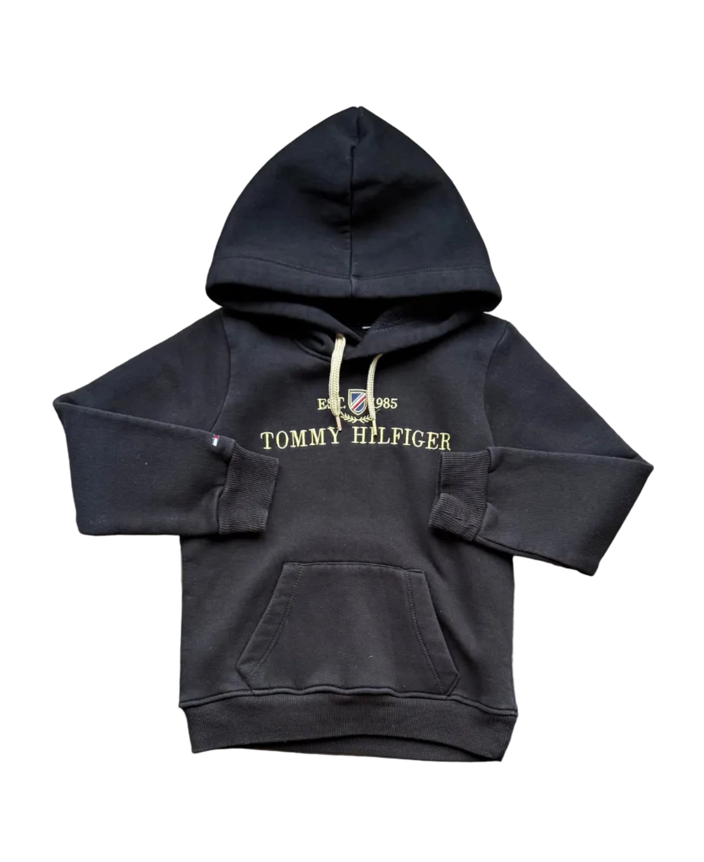 Hoodie enfant noir à capuche, poche kangourou et logo Tommy Hilfiger