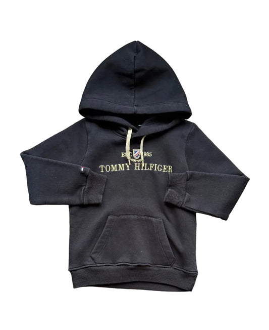 Hoodie enfant noir à capuche, poche kangourou et logo Tommy Hilfiger
