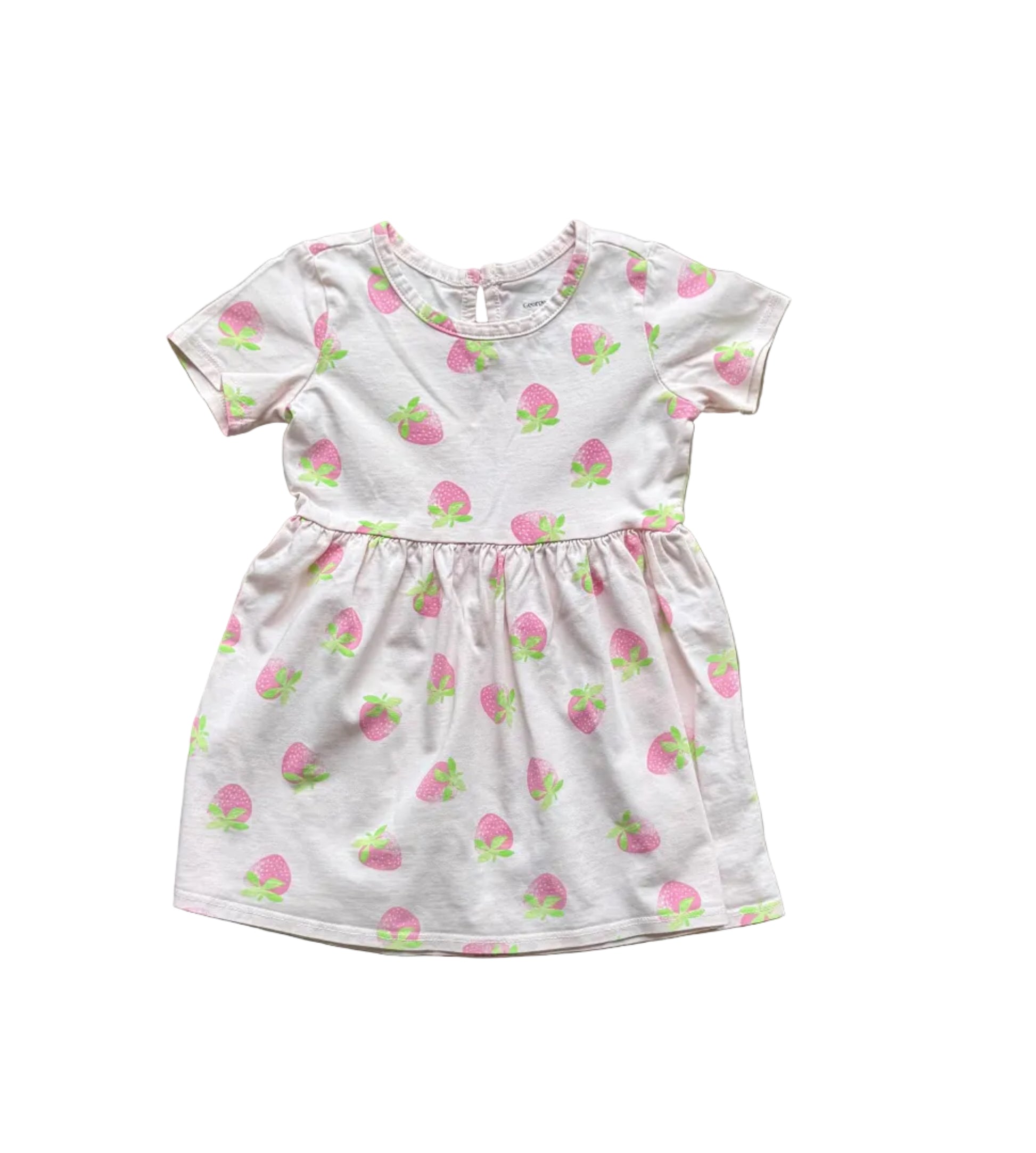Robe enfant en jersey gris clair à manches courtes, imprimé fruits roses et verts