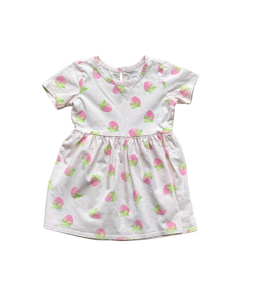 Robe enfant en jersey gris clair à manches courtes, imprimé fruits roses et verts