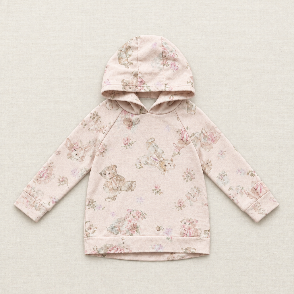 Chandail à capuchon rose clair imprimé animaux et fleurs, manches longues