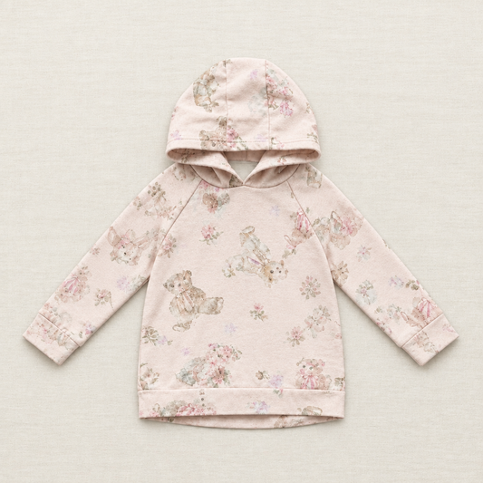 Chandail à capuchon rose clair imprimé animaux et fleurs, manches longues