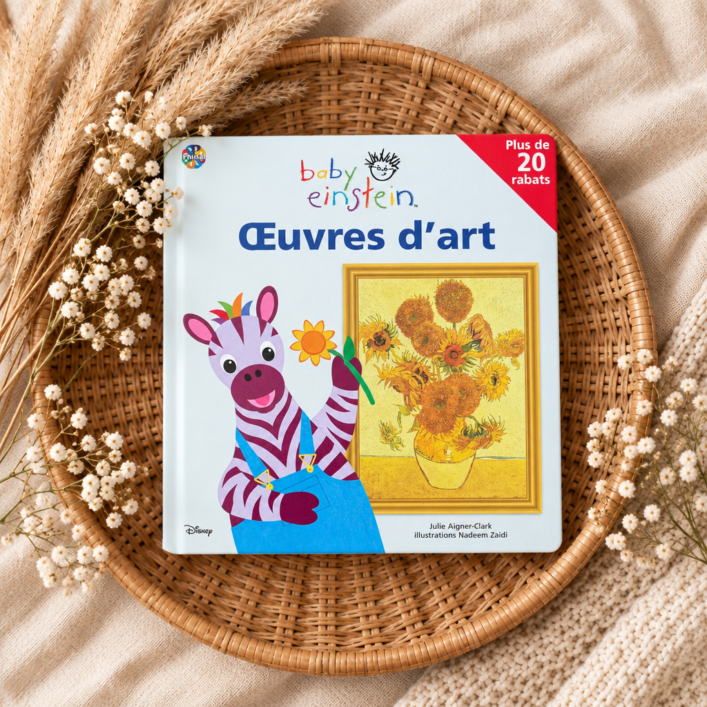 Livre pour enfant «Œuvres d’art» Baby Einstein, couverture illustrée avec zèbre et image encadrée