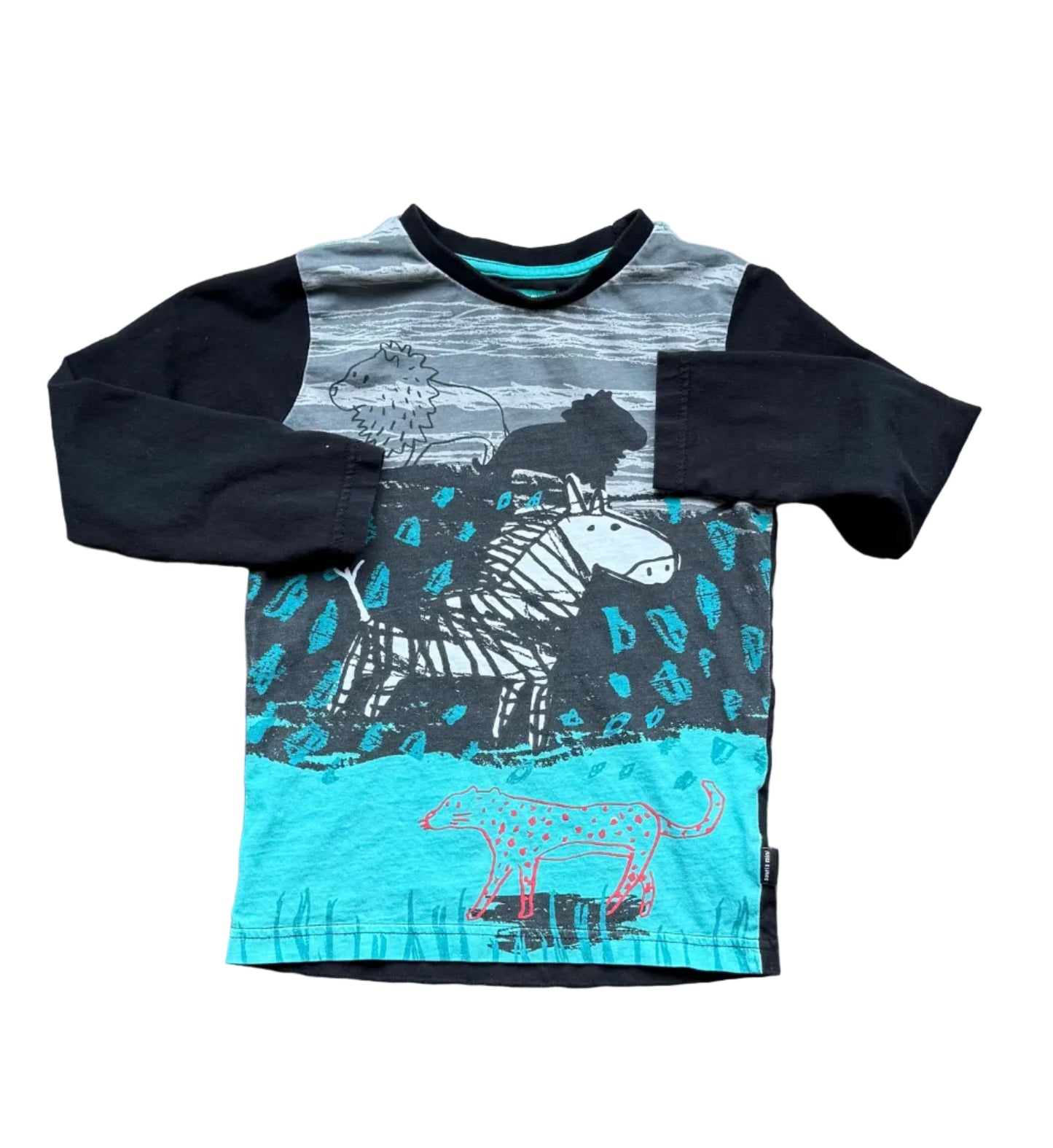 T-shirt 4 ans imprimé dinosaure et motif animaux, bleu turquoise et bleu foncé
