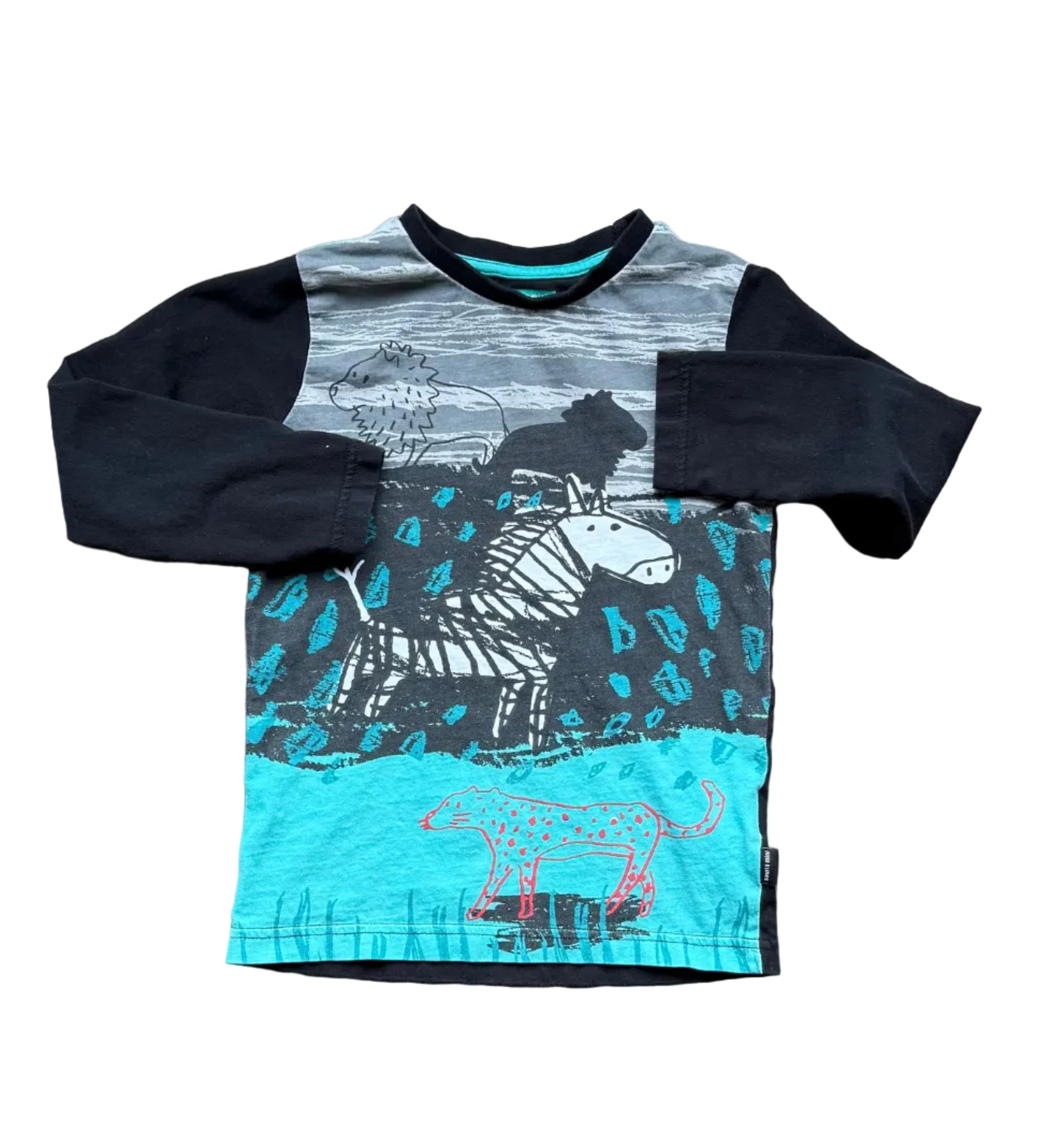 T-shirt 4 ans imprimé dinosaure et motif animaux, bleu turquoise et bleu foncé