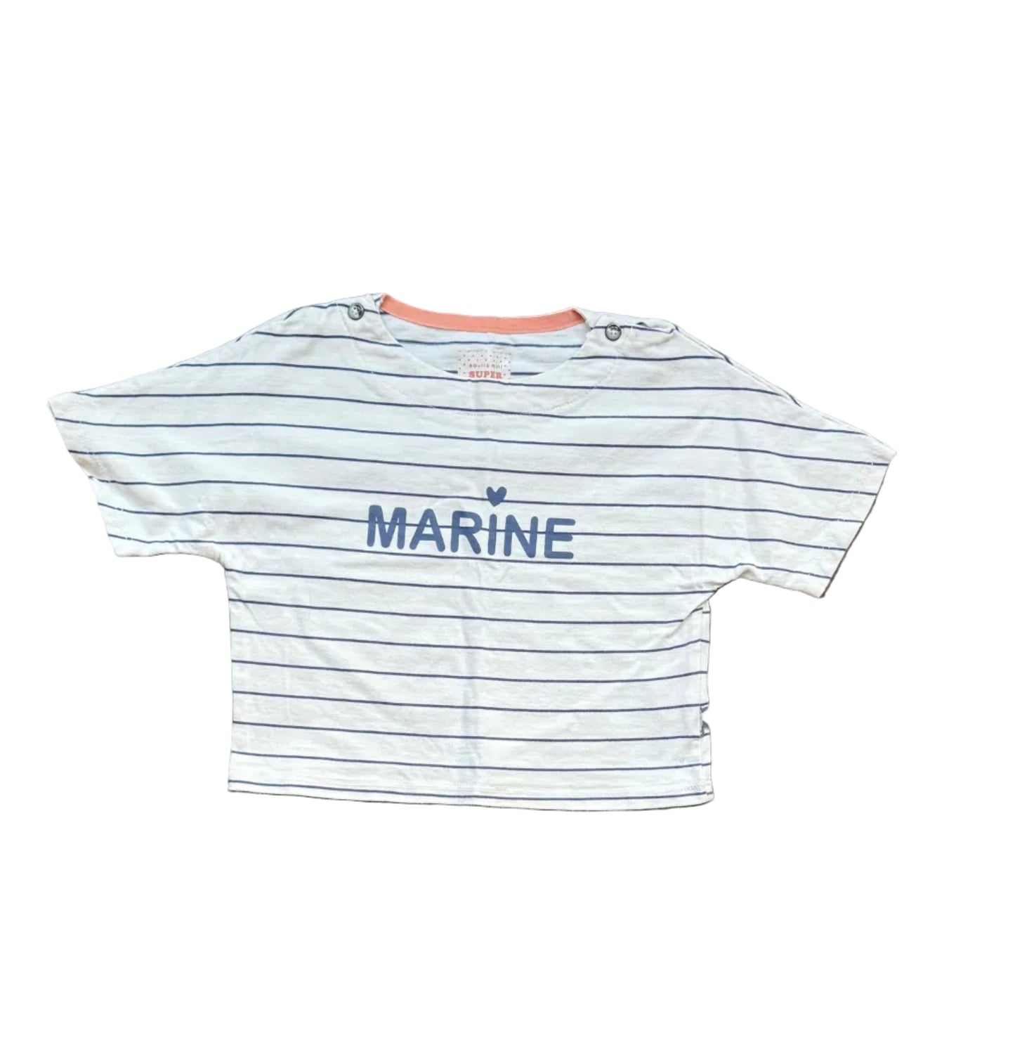 T-shirt bébé 12-18 mois rayé bleu et blanc, col boutonné, imprimé MARINE