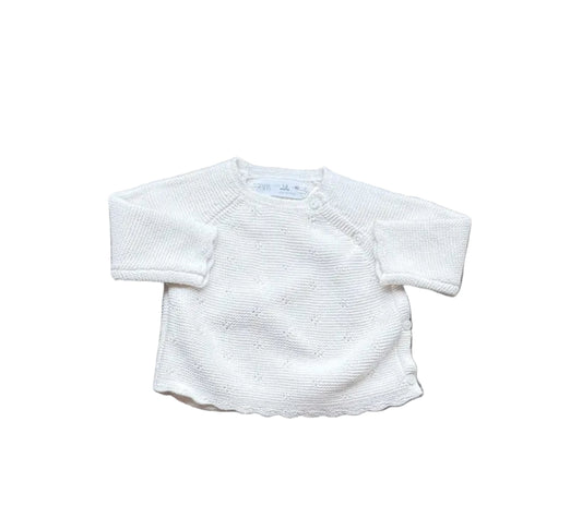 Cardigan en maille blanche pour bébé, manches longues et encolure simple
