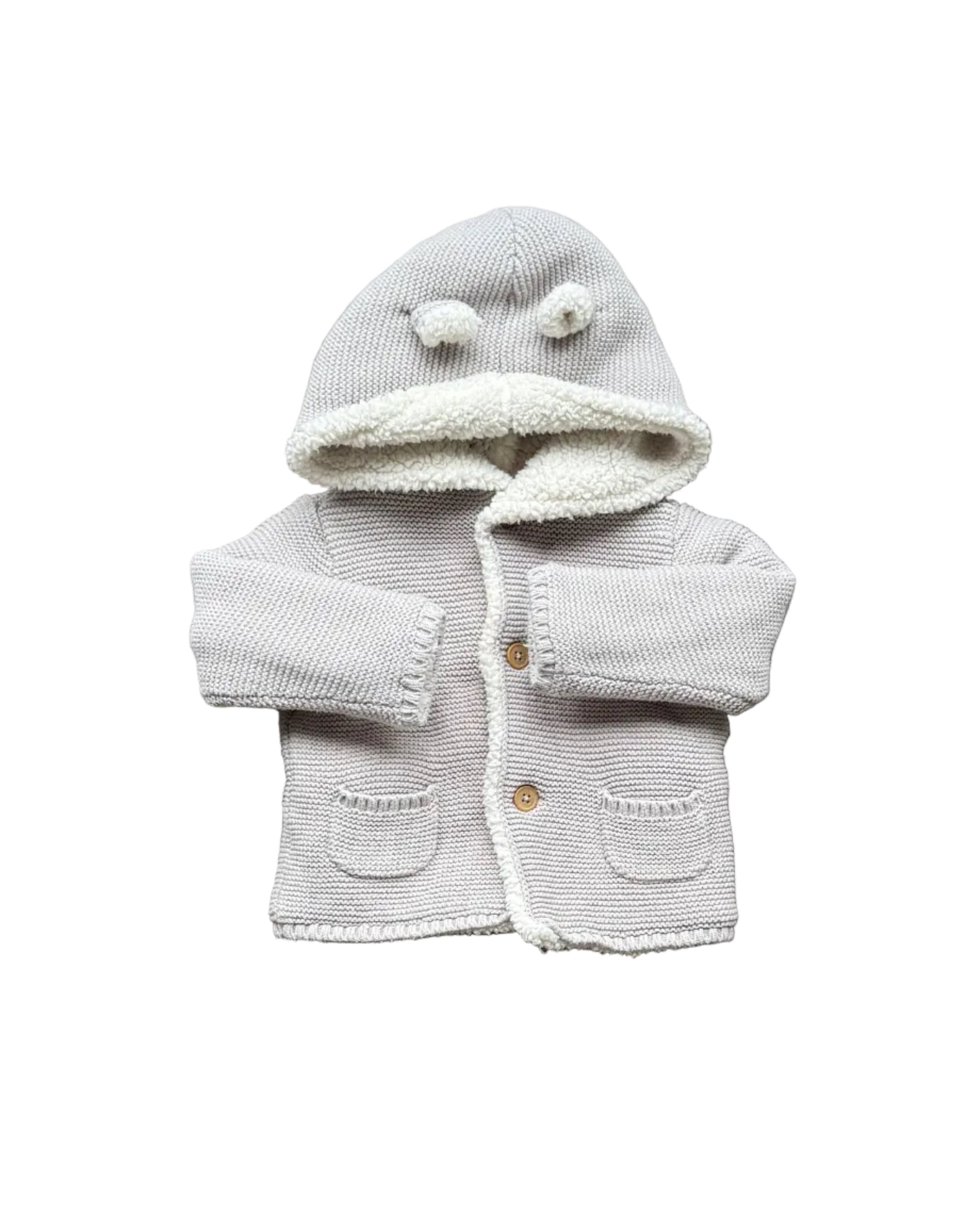 Veste à capuche greige Carter’s, 9 mois, fermeture boutonnée, poches à rabat