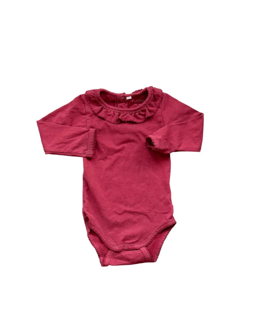 Body bébé Fixoni 9 mois, manches longues, rouge foncé, col à volants