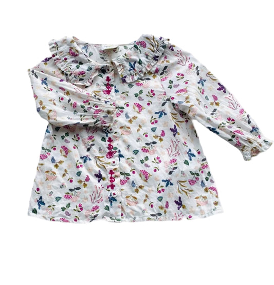 Chemise bébé Tape à l’œil 18 mois, manches longues, volant au col, imprimé floral