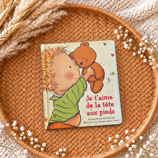 Livre enfant Je t’aime de la tête aux pieds, couverture illustrée avec ourson et texte