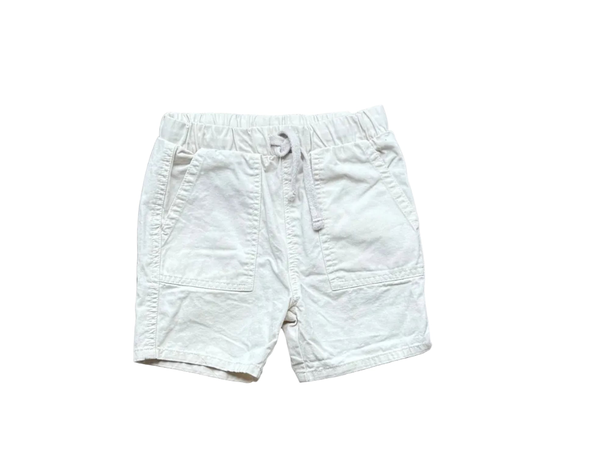 Short crème pour enfant 2 ans, taille élastique, cordon, poches et patte boutonnée