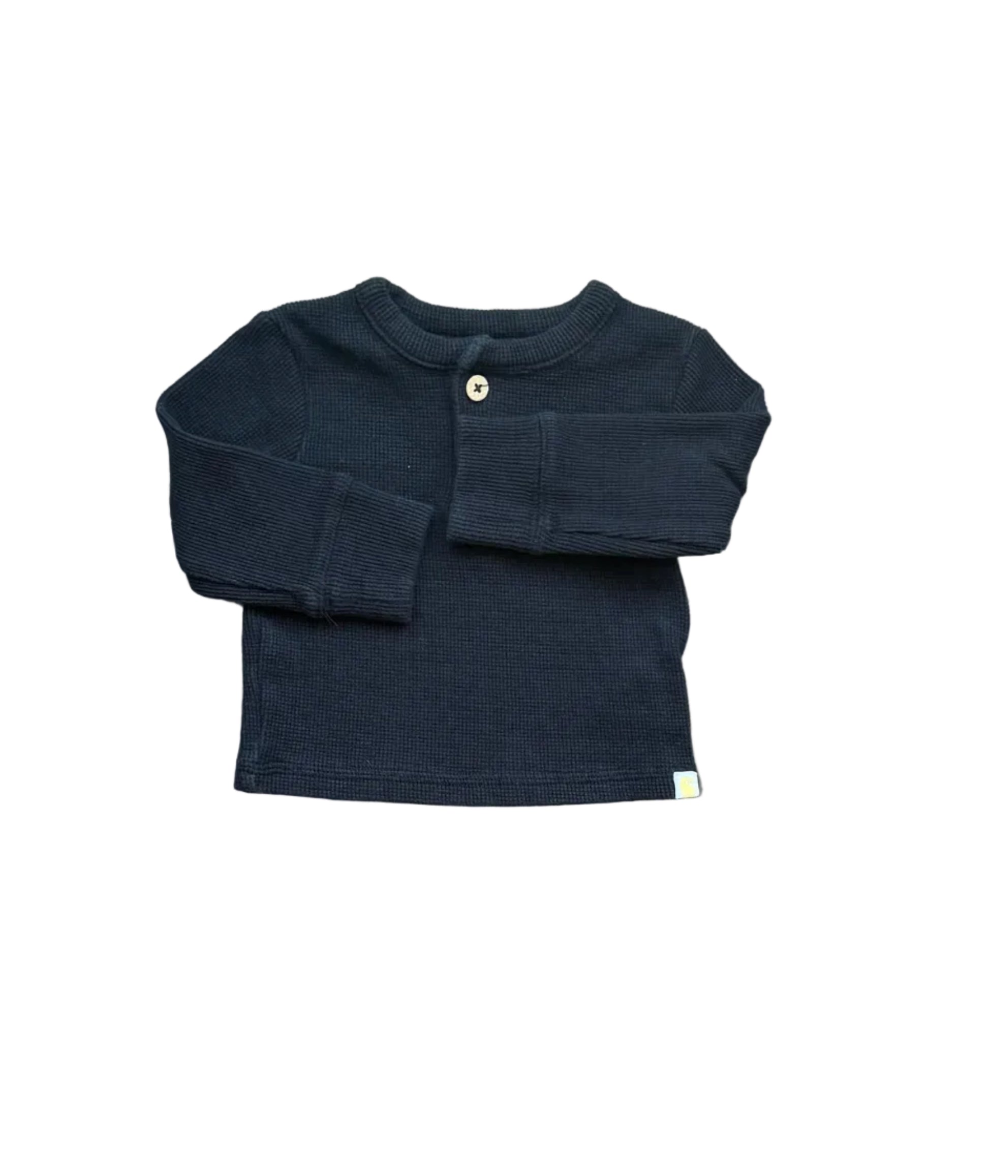 Chandail bébé manches longues sombre, col rond boutonné, coupe confortable