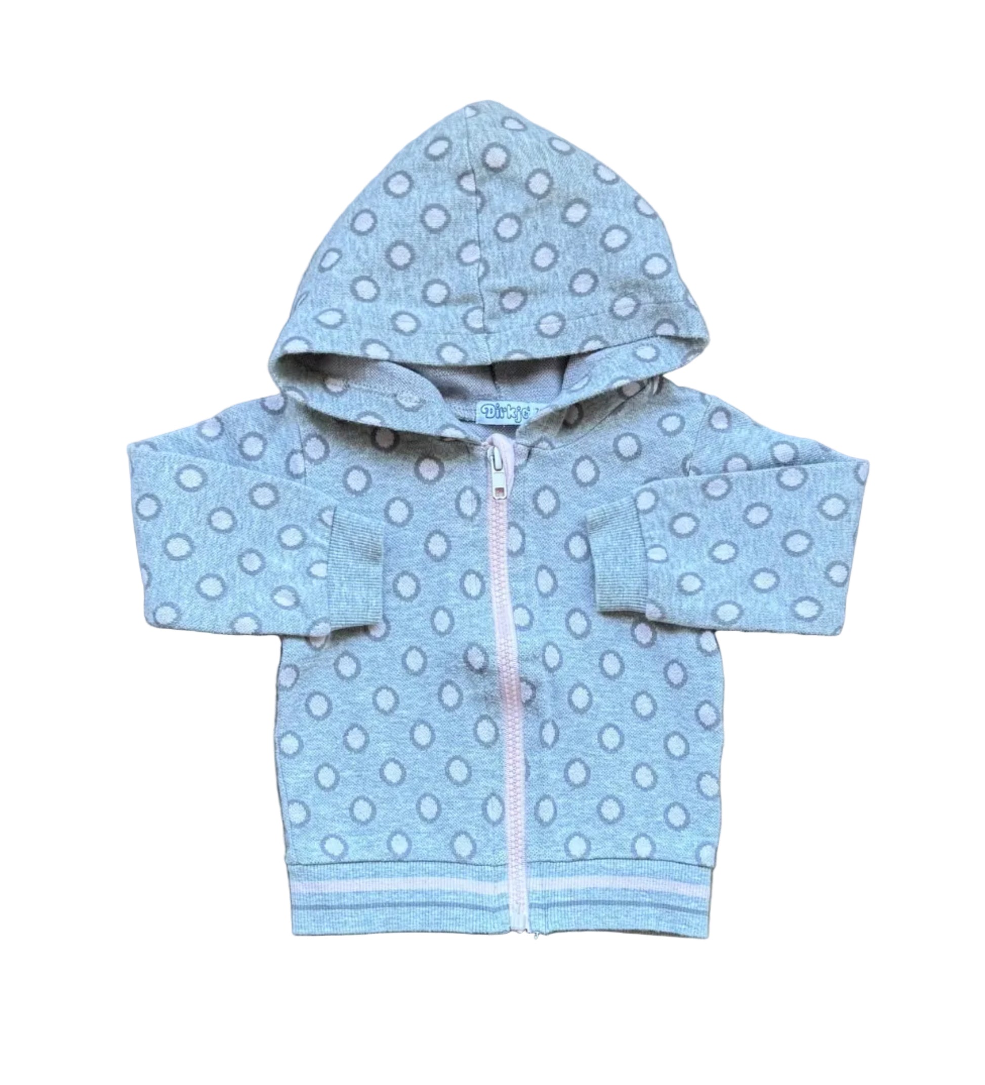 Veste à capuche bébé 12 mois bleue à pois, fermeture éclair, motifs cercles
