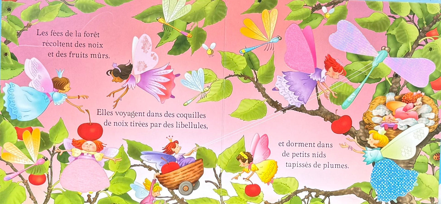 Page intérieure du livre « Les fées », texte et illustrations de fées de la forêt