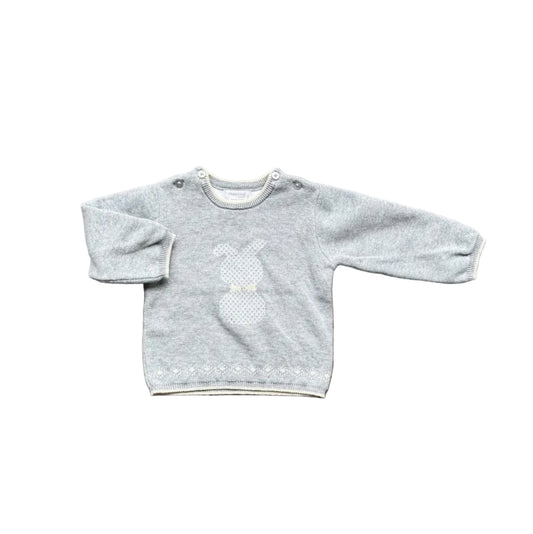 Chandail Mayoral gris bébé, encolure à pressions, motif lapin blanc