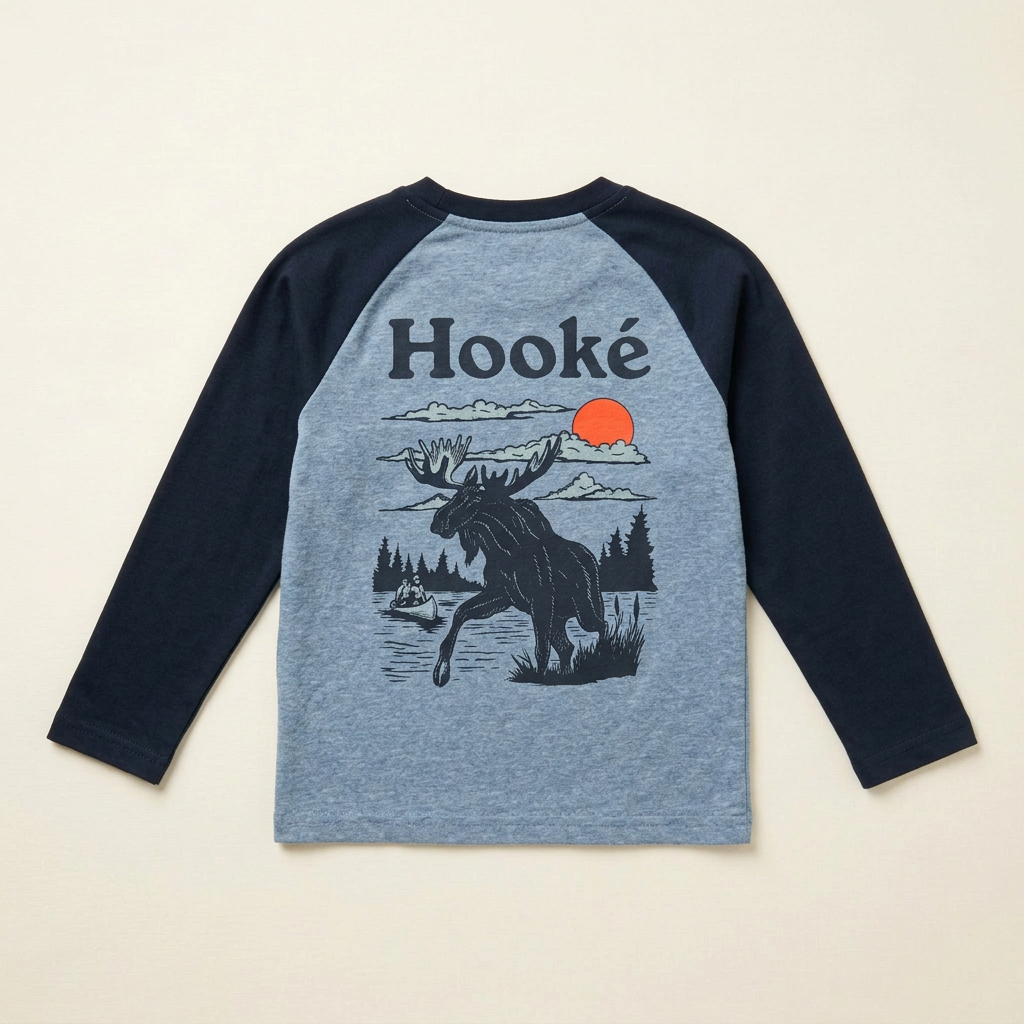 Chandail Hooké enfant 4 ans bleu clair et bleu marine, manches longues raglan, motif animal