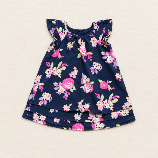 Robe Baby Gap 2 ans à fleurs roses sur fond sombre, encolure ronde