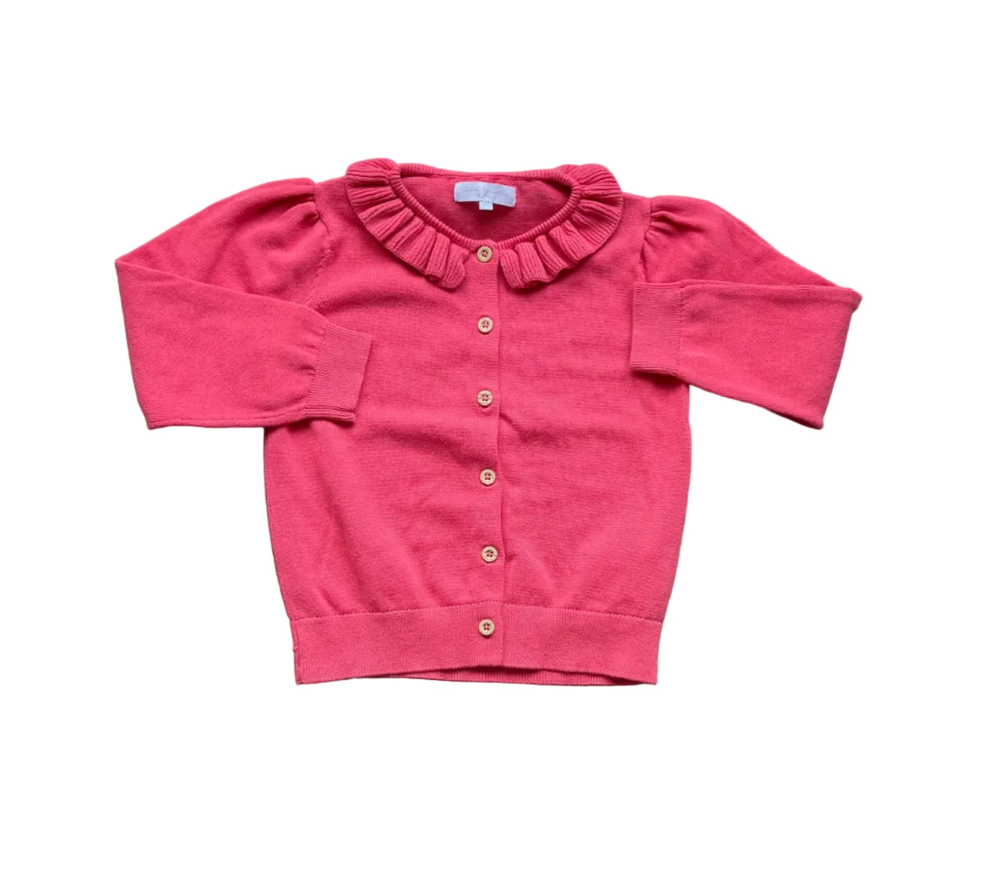 Cardigan Cadet Rousselle rose framboise, col volant, manches longues boutonné, 5 ans