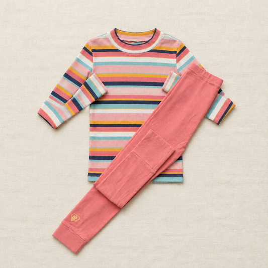 Ensemble Deux par Deux 7 ans : haut à manches longues rayé et pantalon rose