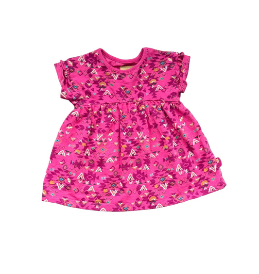 Robe Souris 9-12 mois rose à motifs géométriques multicolores, manches courtes