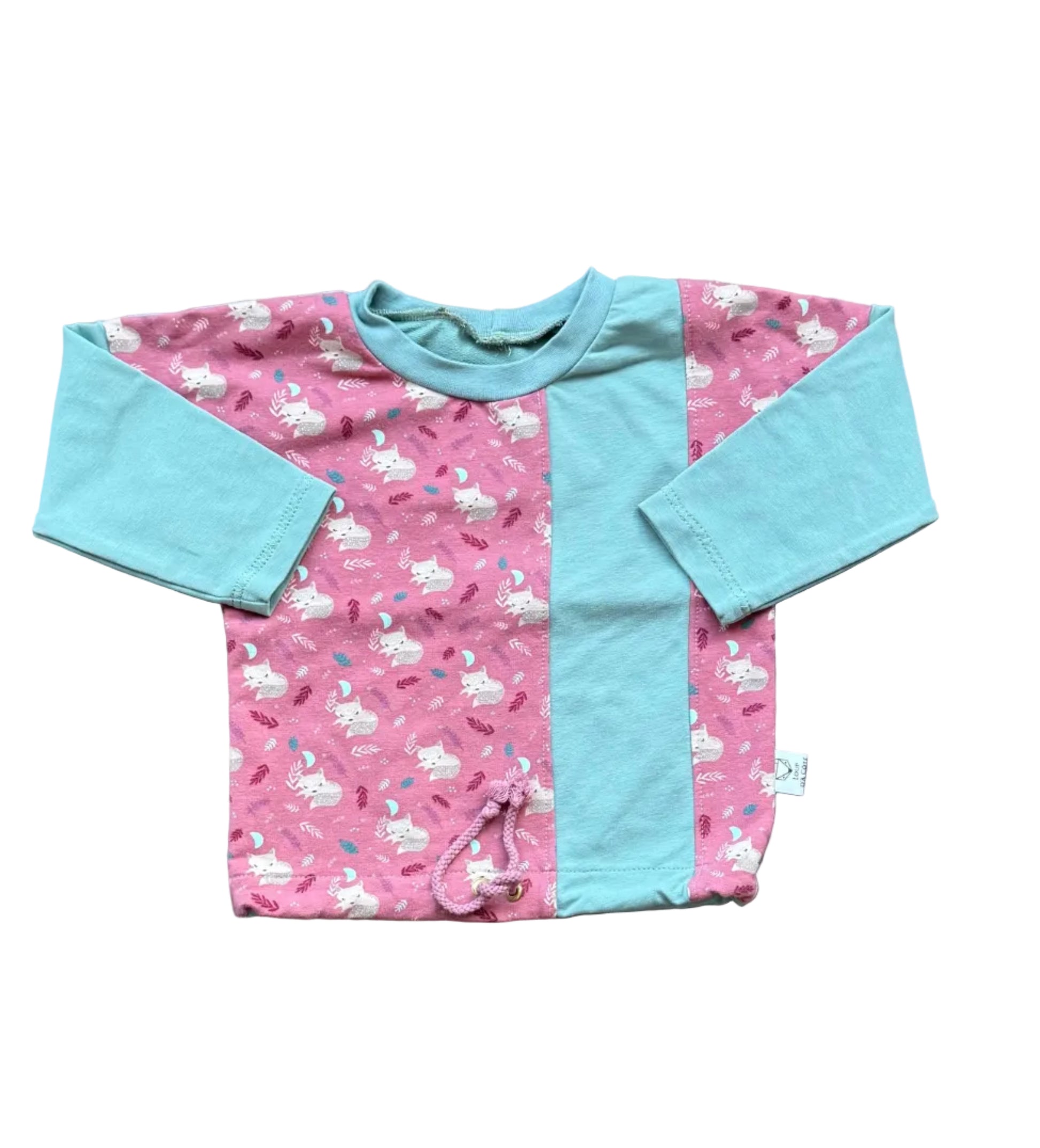 Chandail 12-18 mois à manches longues turquoise et panneau rose imprimé animaux