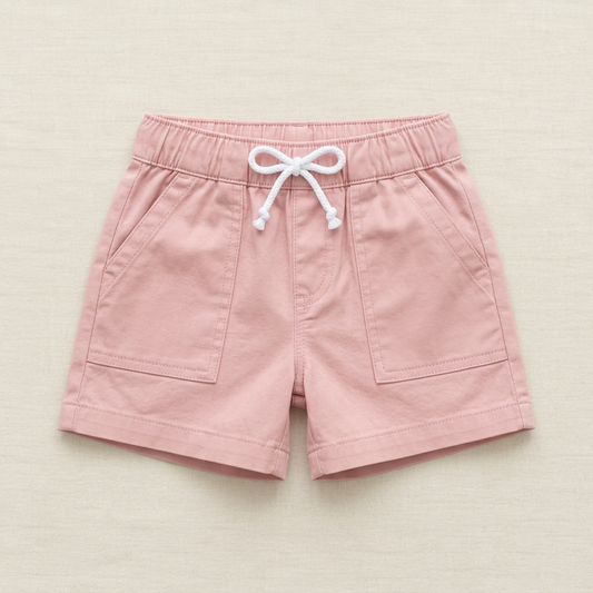 Short bébé saumon 3 mois, ceinture élastique et cordon blanc, poches